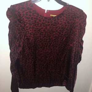Gianni Bini Burgundy Tiger Fever Leopard Blouse size large